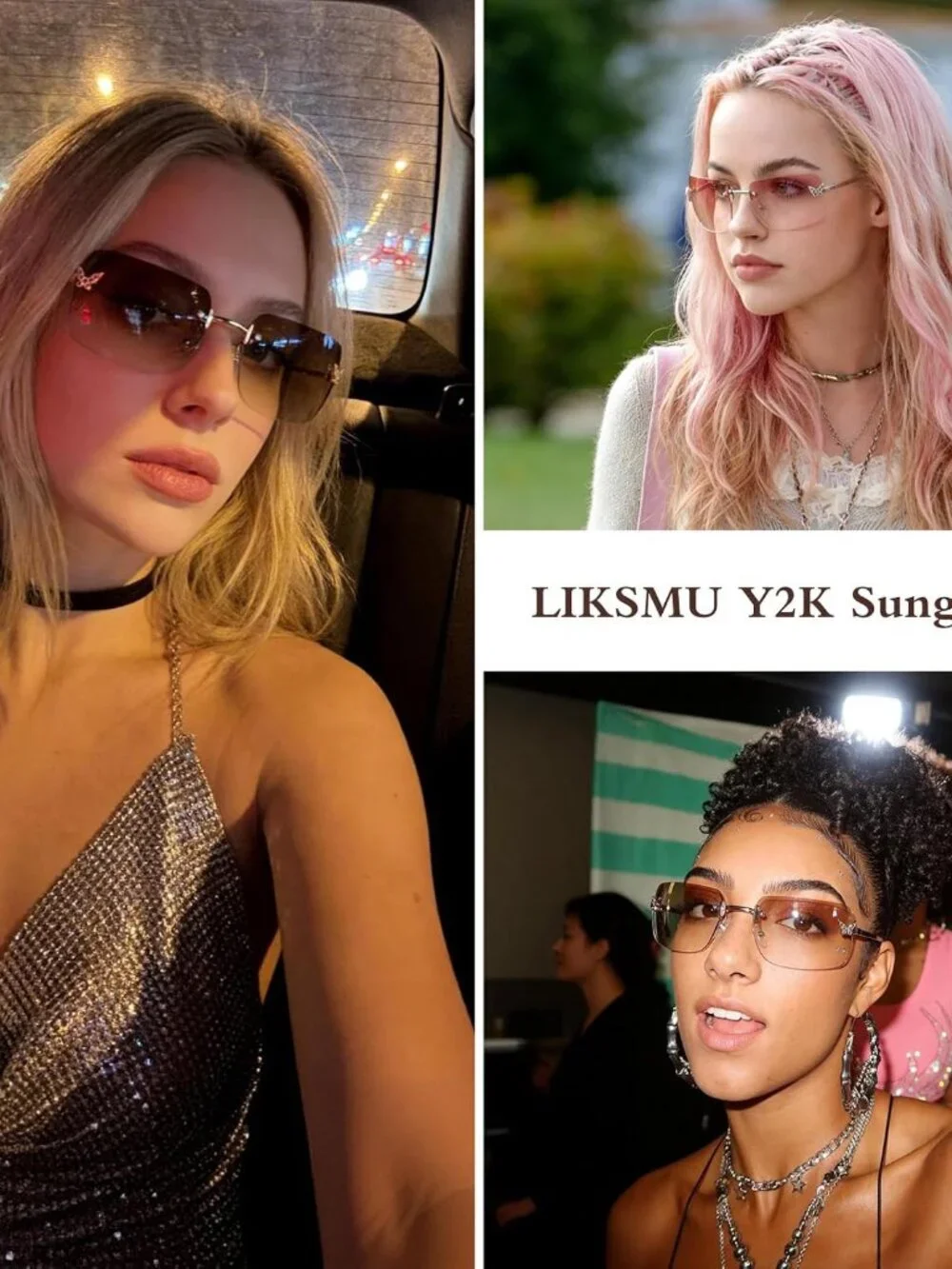 Retro Y2K Sunglasses with Sparkling Butterflies - Trendy 2000s Fashion Accessory